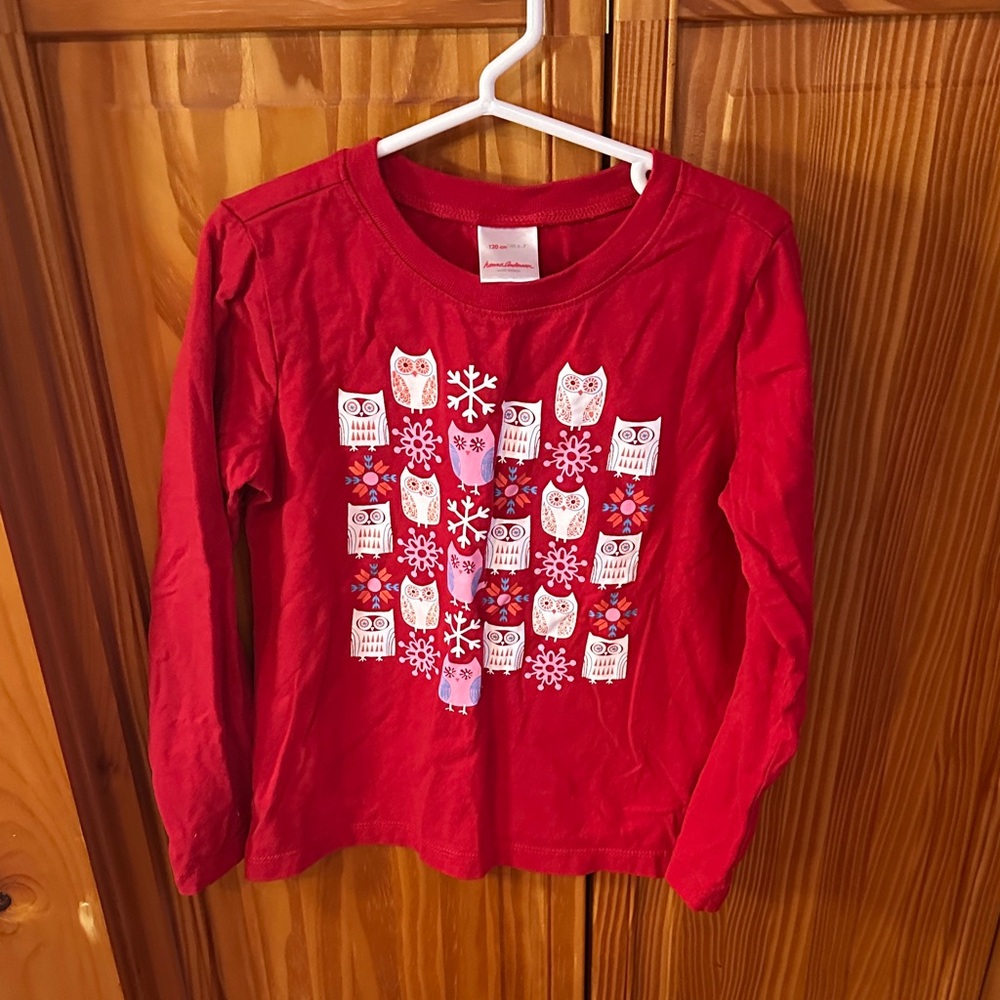 Hanna Andersson Red Long Sleeve Tee with Owl Design